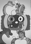 anthro big_breasts breasts comic dialogue domestic_cat duo felid feline felis female feral freckles_(artist) hypnosis hypnotic_eyes lagomorph leporid male mammal mind_control rabbit relaxed_expression soto_(freckles)