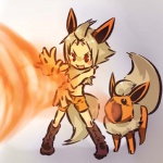 1:1 animal_humanoid black_eyes canid canine cosplay duo eeveelution feral fire flareon generation_1_pokemon hitec humanoid male mammal nintendo pokemon pokemon_(species) red_eyes tail