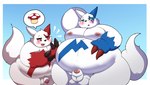 2024 anthro balls belly big_belly blue_body blush duo erection foreskin generation_3_pokemon genitals hi_res humanoid_genitalia humanoid_penis humiliation kemono kusosensei male male/male moobs nintendo nipples obese obese_male overweight overweight_male penis penis_humiliation pokemon pokemon_(species) red_body shiny_pokemon simple_background small_penis small_penis_humiliation white_body zangoose