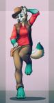 anthro barefoot biped blue_body blue_eyes blue_fur breasts canid canine clothed clothing digital_media_(artwork) feet female fur hi_res mammal shaded smileeeeeee sniper_(team_fortress_2) solo tail team_fortress_2 valve white_body white_fur