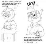 1:1 anthro canid canine classroom clothing comic desk english_text furniture hi_res hoodie male mammal monochrome pencil_(object) school sexykid solo table text topwear young young_anthro