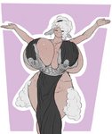 absurd_res anthro atlas_(mythology) atlas_dress big_breasts bovid breasts caprine clothing dreamy_pride dress ear_piercing female fur happy hi_res huge_breasts huge_thighs human livia_(dreamypride) mammal mature_anthro mature_female piercing sheep solo thick_thighs wide_hips wool_(fur)