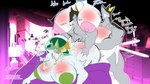 16:9 absurd_res ahegao anthro bed big_breasts big_butt blush bodily_fluids body_blush breast_blush breasts butt cum cum_inside darrel_(kopy_k) doggystyle double_team double_teamed english_text female from_behind_position furniture generation_5_pokemon genital_fluids grey_body group group_sex hi_res huge_breasts huge_butt hyper kopy_k legendary_pokemon looking_pleasured male male/female nintendo orgy pokemon pokemon_(species) reshiram serperior sex text white_body widescreen zoroark