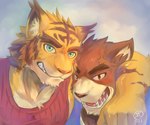 Rating: s
ID: 4713954
Date: 2024-04-11 09:56:02 -0400
Status: active
Score: 7
2017 6:5 anthro arm_around_shoulders bear black_bear blue_eyes brown_eyes brown_stripes clothing countershade_snout countershade_torso countershading cross-popping_vein dated felid fur hi_res juuichi_mikazuki liu_(artist) male mammal moon_bear morenatsu pantherine pink_nose red_clothing red_shirt red_tank_top red_topwear sharp_teeth shirt snout solo striped_body striped_fur stripes tan_body tan_fur tank_top teeth tiger topwear torahiko_(morenatsu) ursine yellow_body yellow_fur post #4713954