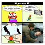 1:1 2024 art_of_emm avian bird black_body car cellphone character_request comic copyright_request corvid corvus_(genus) crow dialogue digital_drawing_(artwork) digital_media_(artwork) electronics english_text feral george_(art_of_emm) gouldian_finch holding_another human male mammal multicolored_body offscreen_character oscine passerine phone radial_blur raven scandalous_six simple_background smartphone speech_bubble supernatural_(tv_show) text vehicle yellow_background