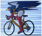 2020 4_toes absurd_res anthro anthrofied athletic athletic_anthro athletic_female barefoot beak bicycle bikini border breasts butt claws clothed clothing cycling feathered_wings feathers feet female generation_3_pokemon hi_res looking_at_viewer megawolf77 multicolored_body nintendo pokemon pokemon_(species) pokemorph soles solo sports_bikini sports_panties swellow swimwear talons toes two-piece_swimsuit vehicle white_border wings yellow_clothing