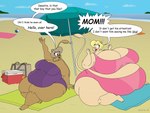 2024 4:3 anthro ball beach beach_ball beach_blanket beach_umbrella belly big_belly big_breasts blonde_hair blush bodily_fluids breasts clothing cloud comic_sans copyright_symbol daughter_(lore) digital_media_(artwork) duo english_text eyewear female gerbil glasses hair hi_res huge_belly huge_breasts inflatable mammal miranda_(satsumalord) mother_(lore) mother_and_child_(lore) mother_and_daughter_(lore) murid obese obese_anthro obese_female open_mouth overweight overweight_anthro overweight_female parasol parent_(lore) parent_and_child_(lore) parent_and_daughter_(lore) rodent sand sandy_(satsumalord) satsumalord seaside sky speech_bubble sweat swimwear symbol text thick_thighs water