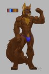 2018 4_toes 5_fingers abs anthro areola biped blue_clothing blue_eyes blue_underwear brown_hair canid canine canis chest_tuft claws clothing colored facial_hair fangs feet fingers fist flexing flexing_bicep fluffy fluffy_tail front_view g-string grey_background hair hi_res humanoid_hands julicat long_tail looking_at_viewer male mammal monotone_background muscular muscular_anthro muscular_male navel nipples open_mouth open_smile pecs pubes short_hair sideburns signature simple_background smile solo standing tail teeth toes tongue tuft underwear wolf xavier_(myronek)