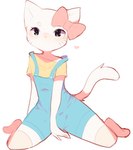 2018 anthro biped bow_(feature) bow_accessory clothed clothing digital_media_(artwork) domestic_cat ear_bow felid feline felis female fredek666 fully_clothed hello_kitty_(character) hello_kitty_(series) hi_res mammal overalls sanrio simple_background sitting solo white_background