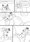 2023 anthro bed bernielover biped blush canid canine comic confession dialogue disney duo english_text eye_contact eyes_closed fan_character fox furniture gideon_grey heart_symbol hi_res hug kissing lagomorph leporid looking_at_another lying male male/male mammal monochrome nate_hopps nuzzling rabbit red_fox romantic romantic_confession romantic_couple slightly_chubby surprised_expression text true_fox zootopia