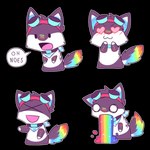 1:1 2000s_theme 2020 alpha_channel ambiguous_gender arkay9 black_body black_fur blush canid chibi digital_drawing_(artwork) digital_media_(artwork) dot_eyes eyewear eyewear_on_head feral flat_colors fluffy fluffy_tail fur gesture goggles goggles_on_head hand_gesture heart_eyes heart_symbol kerchief laugh mammal markings multicolored_body multicolored_fur neckerchief o_o oh_noes open_mouth outline pointing rabbies_(arkay9) rainbow rainbow_body rainbow_fur semi-anthro simple_background solo sparklefur tail technicolor_yawn transparent_background vomiting white_body white_fur white_outline xd