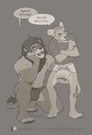 2022 4_toes age_difference ageplay anthro biped bodily_fluids bulge clothed clothing dialogue diaper diaper_check digital_media_(artwork) duo english_text eyewear father_(lore) father_and_child_(lore) father_and_son_(lore) feet felid fur genital_fluids glasses grey_background greyscale groping_diaper hi_res infantilism junior_(puddlepup) kneeling lion liondad_(puddlepup) long_tail male mammal mane mature_anthro mature_male monochrome open_mouth pantherine parent_(lore) parent_and_child_(lore) parent_and_son_(lore) plantigrade puddlepup roleplay simple_background size_difference smile son_(lore) speech_bubble tail text toes unclean_diaper urine used_diaper wearing_diaper wet_diaper wetting