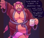 Rating: q
ID: 5098205
Date: 2024-10-06 16:59:12 -0400
Status: active
Score: 63
4_fingers anthro asking_another asking_viewer bathrobe beverage big_moobs black_lips clothing coffee coffee_cup coffee_mug container cup dialogue ellipsis english_text exclamation_point exposed_belly felid fingers hi_res imminent_vore lion lips looking_at_viewer male mammal mane markings mature_male moobs morning mug nipples obese obese_anthro obese_male open_mouth overweight overweight_anthro overweight_male pantherine pink_clothing pink_underwear purple_mane red_bathrobe red_clothing red_robe robe sertralion solo talking_to_viewer teeth text thick_fingers thick_thighs tongue underwear whisker_markings zolo_(sertralion) post #5098205