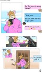 3:5 car chuck_(p_rindustries) clothed clothing collar comic dialogue electronics english_text hi_res male p_rindustries phone solo tail tail_motion tailwag text text_message vehicle will_(p_rindustries)