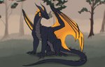 black_body black_claws black_horn black_scales claws darlsol' dragon feral grass horn male membrane_(anatomy) mythological_creature mythological_scalie mythology orange_membrane plant scales scalie sitting solo tree ventral_scales zackmar