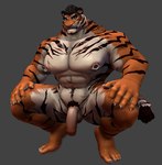 3d_(artwork) abs anthro balls big_muscles crouching digital_media_(artwork) felid flaccid foreskin fur genitals grey_background hi_res humanoid_genitalia humanoid_penis male mammal muscular muscular_anthro muscular_male nipple_piercing nipples nude oaks16 orange_body orange_fur pantherine pecs penis piercing pubes simple_background solo striped_body striped_fur stripes tiger unretracted_foreskin