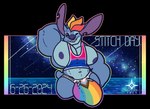 2024 6/26 alien alpha_channel anthro anthrofied areola artist_logo artist_name big_bulge big_ears big_pecs bisexual_pride_colors blue_body blue_nose bottomwear bulge clothing dated digital_drawing_(artwork) digital_media_(artwork) disney english_text experiment_(lilo_and_stitch) flat_colors grin grinning_at_viewer hair hand_behind_head hi_res huge_bulge kokoro-doll lgbt_pride lgbt_pride_month lilo_and_stitch logo looking_at_viewer male meteor_shower multicolored_hair muscular muscular_anthro muscular_male navel notched_ear one_eye_closed outline pecs pride_color_bottomwear pride_color_clothing pride_color_tank_top pride_color_topwear pride_colors progress_pride_colors purple_areola purple_inner_ear shirt small_tail smile solo stitch_(lilo_and_stitch) tail tank_top text topwear water wink winking_at_viewer