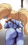 back_boob big_breasts big_butt blonde_hair bodily_fluids breasts butt clothed clothing female hair hi_res humanoid humanoid_pointy_ears league_of_legends panties panties_only pigtails poppy_(lol) rear_view riot_games shoulder_armor silverqueen0 solo sweat sweaty_butt tencent thick_thighs thong topless underwear underwear_only wide_hips yordle