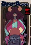 2017 absurd_res big_breasts breasts caesar_(peculiart) clothing comic cover dandy_demons demon devilchild dress duo faceless_(species) female hair hair_over_eyes hands_on_hips hi_res hoodie horn horned_humanoid huge_breasts humanoid hybrid larger_female male not_furry peculiart size_difference smaller_male smile sue_(peculiart) topwear