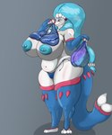 5:6 absurd_res anthro areola artdumpofeeeee big_breasts big_butt big_hair bikini_thong blue_areola blue_nipples bra breasts butt clothing female generation_7_pokemon gloves hair handwear hi_res huge_breasts nintendo nipple_piercing nipples piercing pokemon pokemon_(species) primarina solo swimwear tail underwear