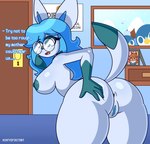 2024 annyglaceon_(mintyspirit) anthro anthrofied anus areola bedroom bent_over big_butt blue_areola blue_nipples blue_pussy breasts butt butt_grab digital_media_(artwork) door eevee eeveelution english_text eyewear female furniture generation_1_pokemon generation_4_pokemon genitals glaceon glasses hand_on_butt hand_on_own_butt imminent_sex inside looking_back mintyspirit nerd nintendo nipples nude open_mouth open_pussy photo piplup pokemon pokemon_(species) pokemorph pussy round_glasses solo table text thick_thighs