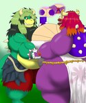 alythewolfcat anthro aoi_hikawa belly big_belly big_breasts big_bulge big_butt breasts bulge butt clothing dress duo female hi_res highlights_(coloring) huge_belly huge_breasts huge_bulge huge_butt hyper hyper_breasts hyper_butt imagination koopa magenta_hair male male/female mario_bros muscular muscular_male nintendo orange_highlights overweight overweight_female overweight_male scalie sex shell