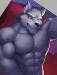 2018 abs anthro barazoku biceps black_nose canid canine canis digital_media_(artwork) fur fuwayuuko kemono male mammal muscular muscular_anthro muscular_male pecs solo wolf