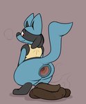 anthro anus big_anus big_butt blush blush_lines breath butt conditional_dnp feces feces_pile gaping gaping_anus generation_4_pokemon looking_down lucario male nintendo pokemon pokemon_(species) puffy_anus raised_tail scatplay smelly solo steam stink_fumes stink_lines tail thick_thighs verdantphysician