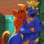 2023 anthro anthro_on_anthro anthro_penetrated anthro_penetrating anthro_penetrating_anthro blonde_hair blue_body blue_fur blush cheek_tuft dialuca01 domestic_cat duo eyes_closed facial_tuft felid feline felis fur generation_3_pokemon hair hi_res male male/male male_penetrated male_penetrating male_penetrating_male mammal manectric nintendo nude obscured_penetration open_mouth orange_body orange_ears orange_fur oselotti oselotti_(character) penetration pokemon pokemon_(species) sex signature standing standing_sex tuft yellow_ears