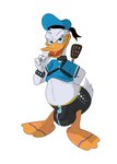 2020 anatid anseriform anthro avian beak big_bulge bird black_clothing black_underwear blue_clothing blue_eyes blue_hat blue_headwear blue_sclera bulge cigarette clothing detailed_bulge disney donald_duck duck genital_outline half-closed_eyes hand_behind_back harness hat headgear headwear holding_cigarette holding_object kaisertaylorproducts looking_at_viewer male narrowed_eyes open_beak open_mouth open_smile penis_outline pink_tongue simple_background smile solo standing tongue underwear white_background zipper zipper_pull_tab zipper_underwear