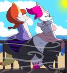 anthro beach big_butt blue_eyes boardwalk bottomwear braixen breasts butt clothed clothing clothing_lift dipstick_tail duo eyewear female frilly frilly_clothing frilly_panties frilly_underwear generation_6_pokemon glasses hi_res huge_butt inner_ear_fluff irene_(thixxen) lana_wixell markings multicolored_body nintendo panties pattern_bottomwear pattern_clothing pattern_panties pattern_underwear pokemon pokemon_(species) skirt skirt_lift smile striped_bottomwear striped_clothing striped_panties striped_underwear stripes tail tail_markings thick_thighs thixxen tuft two_tone_body underwear white_clothing white_panties white_underwear wide_hips wind