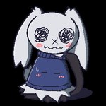 aliasing alpha_channel blue_clothing blue_sweater blue_topwear blush blush_lines cave_story clothing digital_media_(artwork) eyes_closed female generation_7_pokemon low_res mimikyu nintendo oagoner pokemon pokemon_(species) simple_background solo sue_sakamoto sweater topwear transparent_background