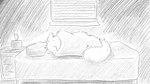 16:9 animal_crossing anthro bed bed_sheet bedding dragonweirdo drawer fluffy fluffy_tail furniture hi_res hidden male mammal marshal_(animal_crossing) monochrome nintendo pillow rodent sciurid solo tail tissue tissue_box tree_squirrel twitching widescreen window