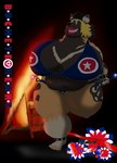 african_wild_dog alythewolfcat anthro bikini bonfire_night buckeye_heart canid canine clothing female fire hat headgear headwear hi_res magazine_page mammal overweight overweight_female pinup pose solo swimwear two-piece_swimsuit wide_hips