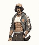 2024 abs anthro biped black_hair brown_body brown_fur canid canine canis domestic_dog fur hair heartofsenso hi_res looking_at_viewer male mammal muscular muscular_anthro muscular_male obliques solo v-cut vcut