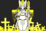 anthro armor breasts canid canine cross female flaring fox hand_on_breast hi_res kemono kemonoyao looking_down machine mammal mecha pike_(weapon) robot solo wings