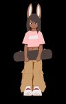 2024 alpha_channel anthro bottomwear brown_body brown_fur brown_hair clothing femboy footwear front_view fur hair janis_(twang) lagomorph leporid long_ears looking_at_viewer male mammal midriff navel pants pink_clothing pink_shirt pink_topwear rabbit shirt shoes simple_background skateboard solo standing tan_bottomwear tan_clothing tan_pants topwear transparent_background twang vehicle white_clothing white_footwear white_shoes