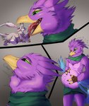 ambiguous_gender ambiguous_prey anthro anthro_pred anthro_prey avali avian avian_feet beak biped bird blue_body bodily_fluids clothing countershading dervali feathered_crest feathered_wings feathers galliform green_eyes grey_body grey_feathers gyro_feather head_crest hi_res larger_pred licking male markings multiple_prey neck_bulge olty oral_vore peafowl phasianid pink_body saliva scarf tail tail_feathers tongue tongue_out vore white_body white_feathers winged_arms wings yellow_markings