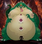 absurd_res alien anthro areola big_breasts breasts claws extreme_size_difference female hi_res horn human kraid larger_anthro mammal metroid nintendo nipples nude osada overweight red_eyes samus_aran size_difference smaller_human space_dragon_(metroid) tongue unusual_anatomy