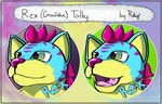 2024 blue_body blue_fur fur generation_1_pokemon green_eyes growlithe hi_res male markings mohawk nintendo open_mouth pink_markings pokemon pokemon_(species) rdy rexstrider talky_icon yellow_body yellow_fur zgf_art