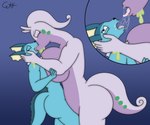 absurd_res anthro big_breasts bodily_fluids breasts duo eeveelution female female/female french_kissing generation_1_pokemon generation_6_pokemon goodra hi_res huge_breasts kissing nintendo pokemon pokemon_(species) questionable_consent saliva saliva_string signature skunkdude13 sloppy_kiss vaporeon