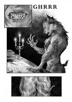 anthro butt canid canine canis comic dialogue english_text fur growth hair hi_res human male mammal monochrome mythological_canine mythological_creature mythology nipples nude open_mouth rozdziawke solo speech_bubble tail tail_growth text transformation werecanid werecanine werecreature werewolf wolf