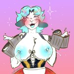 1:1 anthro big_breasts blush bovid breasts caprine clothing cosplay costume female goat happy hi_res mammal milk mudakura octoberfest solo