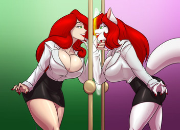 Rating: q
ID: 1870986
Date: 2019-05-12 09:46:14 -0400
Status: active
Score: 32
2019 altered_reflection alternate_form alternate_species anthro big_breasts biped bottomwear breasts cleavage clothed clothing colored_nails curvy_figure digital_media_(artwork) duo female green_eyes hair hourglass_figure huge_breasts human lipstick makeup mammal miniskirt mink mirror miss_joy mustelid musteline nails outline portal red_hair red_lipstick red_nails reflection secretary seminophagia_(copyright) skirt solo_focus square_crossover story story_in_description teacher toughset true_musteline wide_hips post #1870986