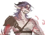 2024 2_horns anthro biped countershading curved_horn dragon european_mythology hair horn male muscular muscular_anthro muscular_male mythological_creature mythological_scalie mythology purple_eyes purple_hair saltnak scalie scar solo western_dragon white_body white_countershading