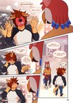 5_fingers anthro avian biped blush brown_hair canid canine canis clothed clothing comic domestic_dog duo fingers hair hi_res inner_ear_fluff male mammal spanish_text speech_bubble tail text translated tuft yuguni yuguni_(yuguni)