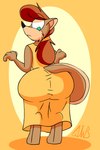 2018 2d_animation animated animatedjames anthro big_butt black_nose brown_body brown_fur brown_hair butt butt_jiggle clothing dress female fluffy fluffy_tail fur green_eyes hair hand_on_butt jiggling looking_at_own_butt looking_back mammal rear_view rodent sciurid solo tail tami_(animatedjames) tree_squirrel yellow_clothing yellow_dress