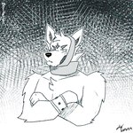 1:1 adastra adastra_(series) anthro avi_the_tiger canid canine canis cassius_(adastra) cast comic echo_project femboy forestpunktiger greyscale halftone jaw_cast male mammal monochrome neck_cast pouting solo wolf wounded