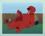 5:4 animal_genitalia animal_penis bodily_fluids canid canine canine_genitalia canine_penis canis clifford_(clifford_the_big_red_dog) clifford_the_big_red_dog conditional_dnp cum cum_on_face domestic_dog duo extreme_size_difference feral frottage genital_fluids genitals hi_res holding_penis knot looking_pleasured makinglemonade male male/male mammal oral penile penis rubbing_penis sex size_difference wolf