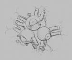 ambiguous_gender blush feral generation_1_pokemon group magneton monochrome nintendo pokemon pokemon_(species) simple_background solo white_background yaroul